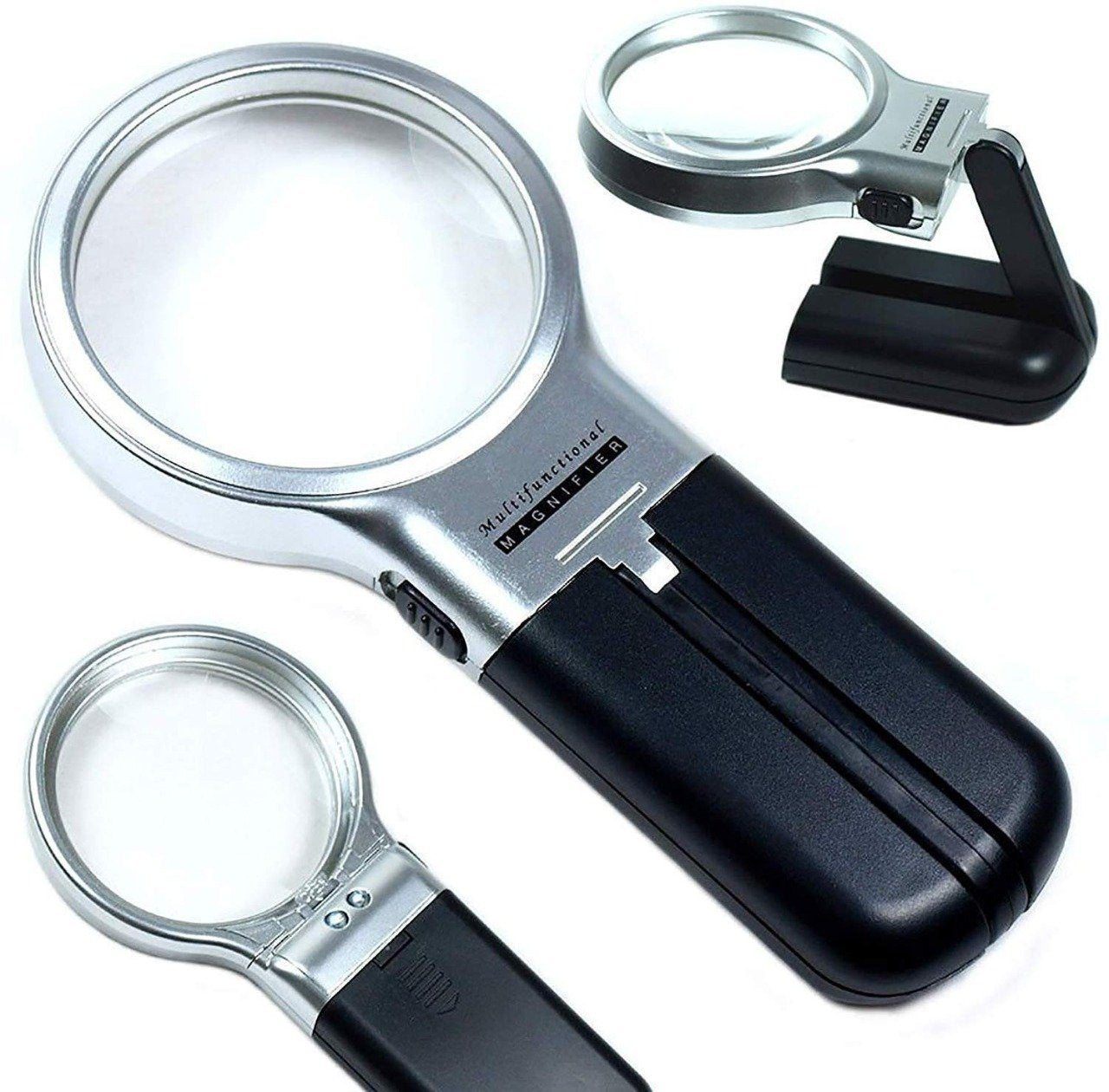 0528 Multifunctional 3-in-1 Hand-Held Folding Lighted High-Powered Magnifier Glass with 3X Zoom and 2 LED Lights - SkyShopy 0528 Multifunctional 3-in-1 Hand-Held Folding Lighted High-Powered Magnifier Glass with 3X Zoom and 2 LED Lights - SkyShopy